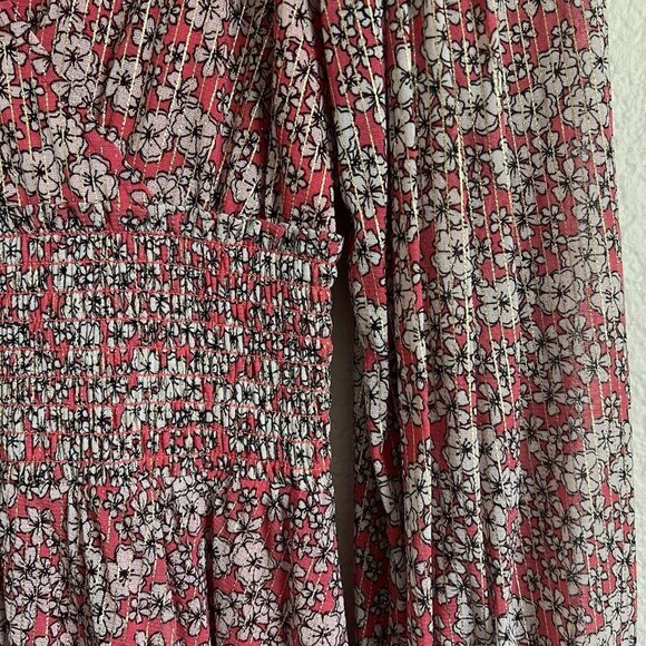 Michael Michael Kors Small Long Sleeve Pink Floral Print Smocked-Waist Dress - Picture 4 of 7